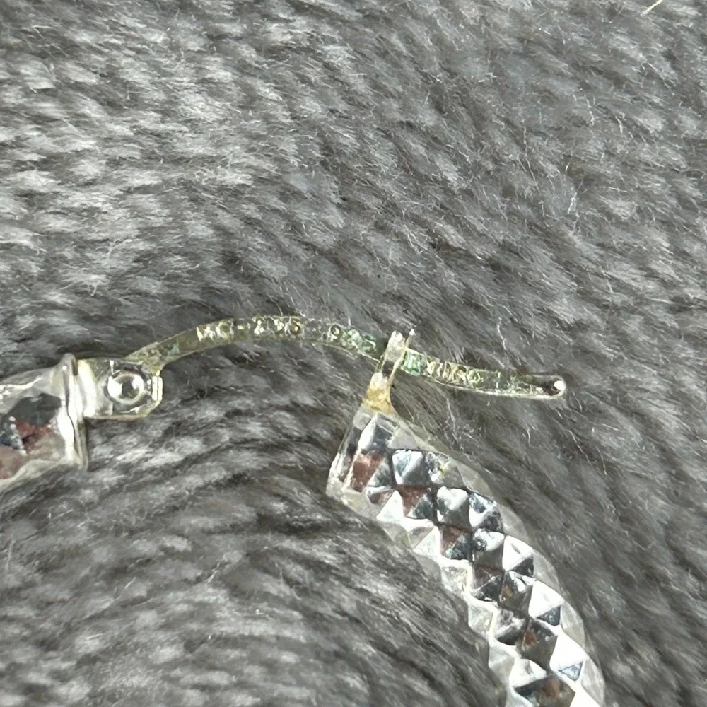 Sterling Silver 925 Mexico Diamond‎ Cut Hoop Earrings 30mm Textured Silver Hoops